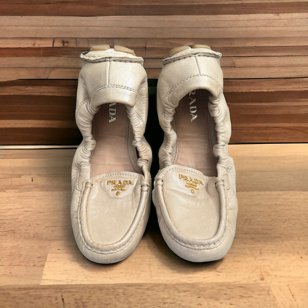 Prada Nude Leather Loafers size 38.5 women's